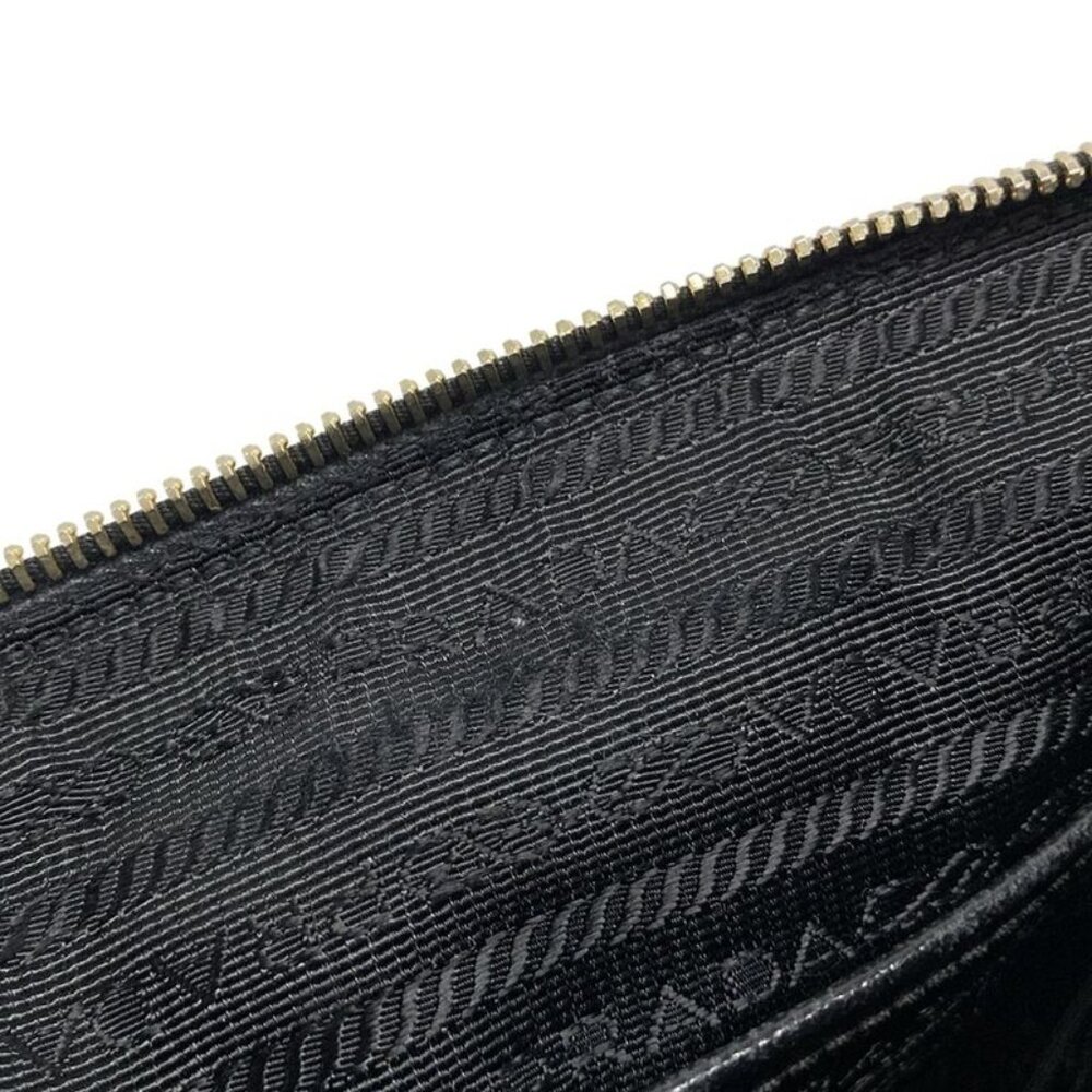 Prada Shoulder Bag Logo Jacquard Black Leather Tag - Picture 15 of 15